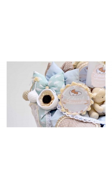 Lumanare de botez cu ursuleti si baloane personalizata prin coasere Air Balloons Teddy Bears 12